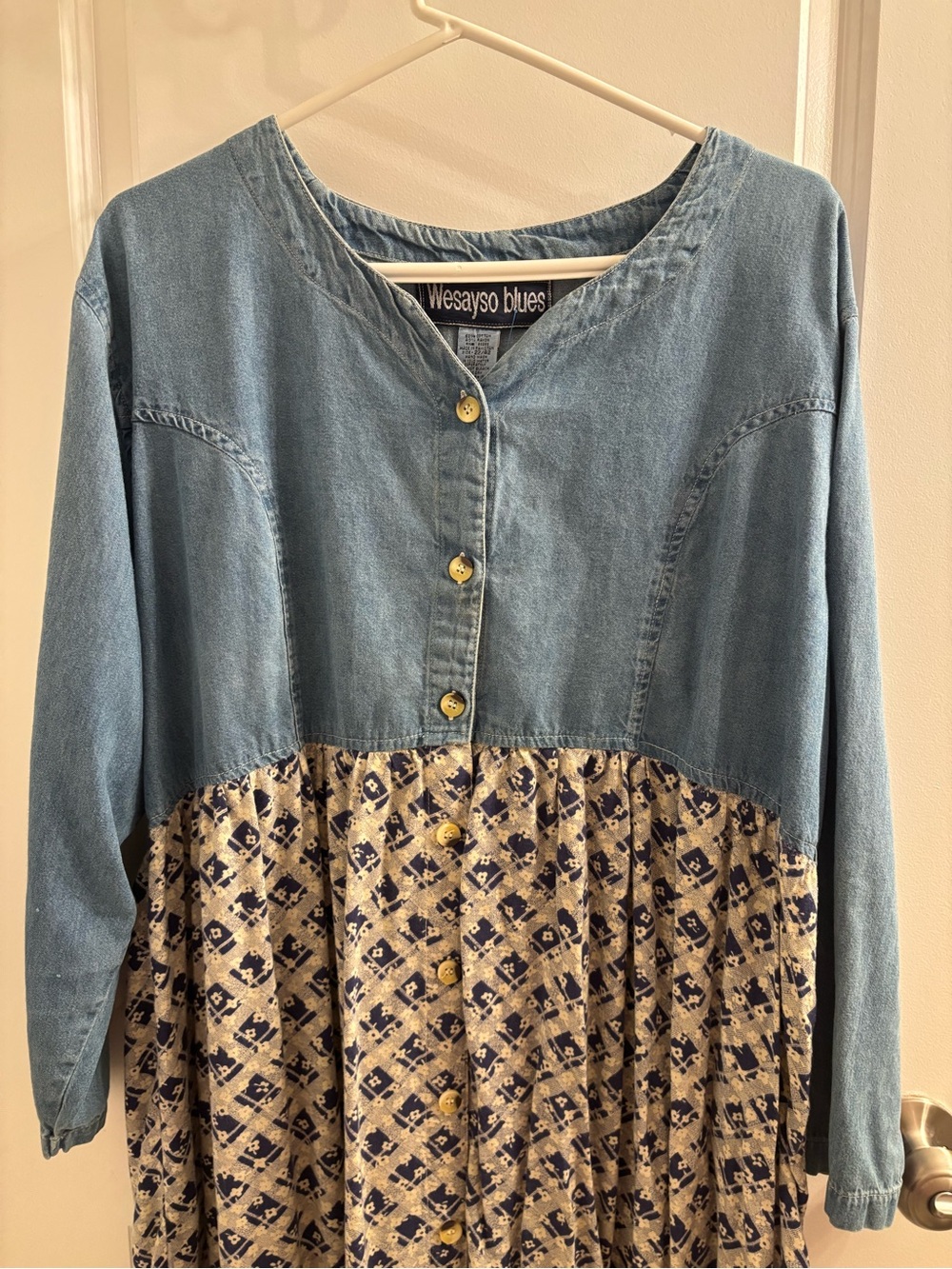 Wesayso vintage Denim & Navy Printed Dress Top